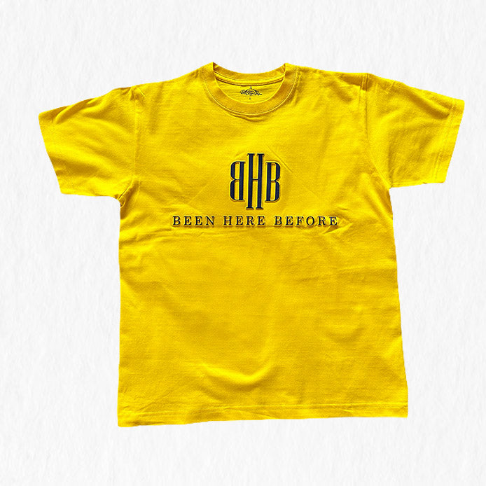 BHB Essential Tee - Classic Fit, Short Sleeve, Soft Cotton Blend - Yellow Shirt With Multi Color Surface Logo