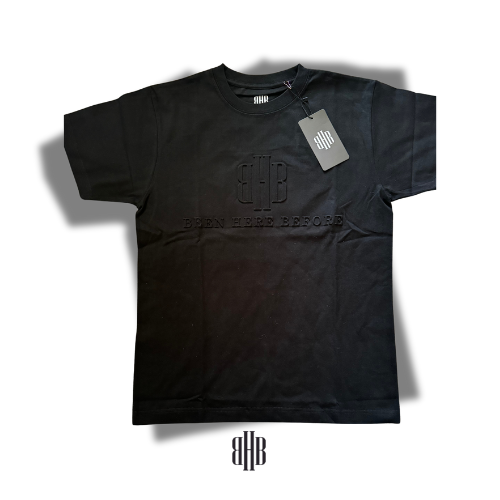 BHB Essential Tee - Classic Fit, Short Sleeve, Soft Cotton Blend - Black Shirt With Black Surface Logo