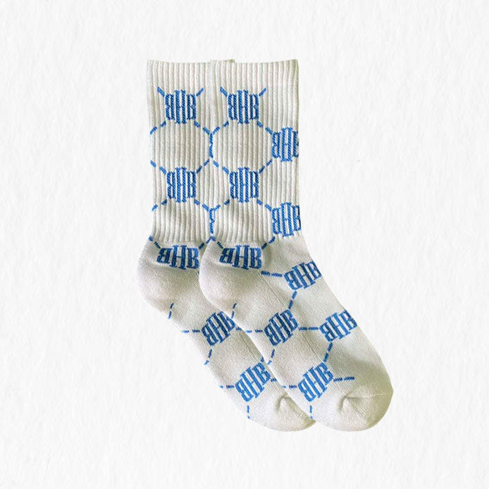 BHB Classic Everyday Comfort Socks White Light Blue Stripe Socks